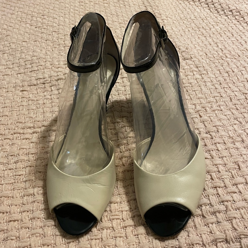 Like New-Two tone Peep Two Dress Sandals. Very cute on.